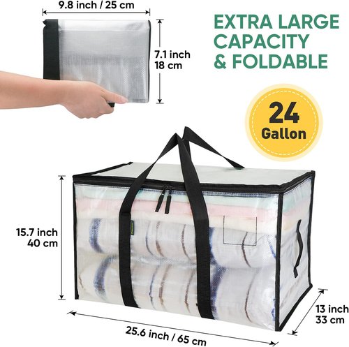 BALEINE Oversized Moving Bags - Heavy-Duty Storage Totes with Reinforced Handles | Clear, 16-Pack