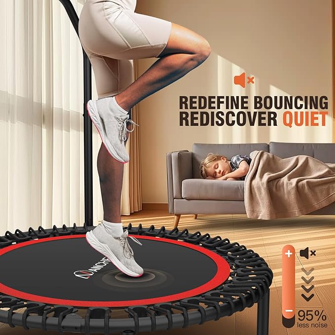 Bungee Rebounder Trampoline,ANCHEER 40" Foldable Fitness Trampoline with 4-Level Adjustable Handlebar, 450LBS Capacity, Resistance Ropes&Upgraded Bungees Safe for Home/Cardio,Workout Indoor/Outdoor