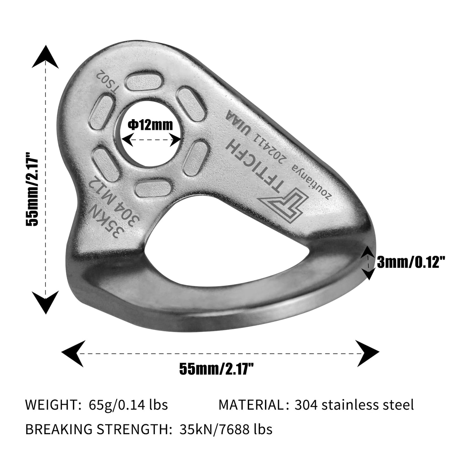 TFTICFH 35kN UIAA Certified Heavy Duty Stainless Steel M12 Climbing Bolt Hanger, 5pc Silver