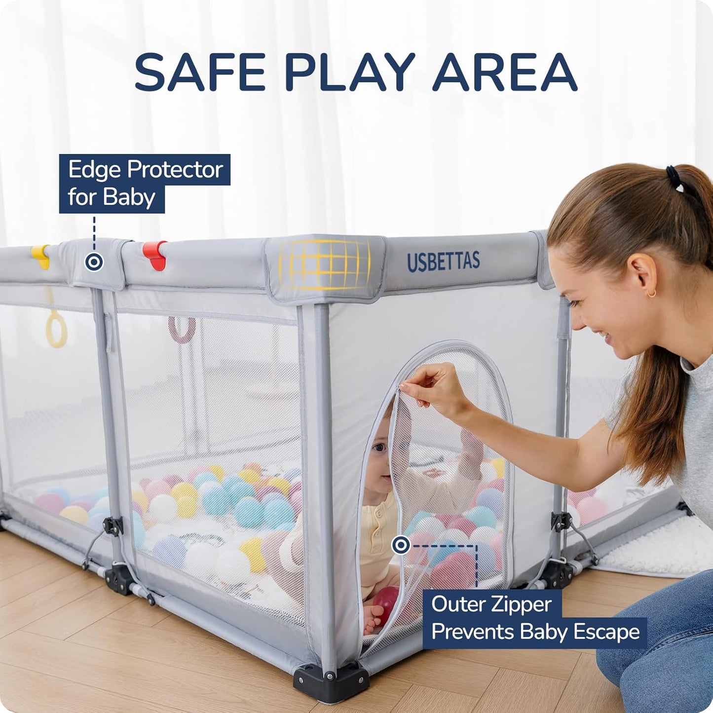 Skiennix Foldable Baby Playpen - Lightweight Portable Design with 1-Minute Setup | 50"x50" Light Gray Indoor/Outdoor Safety Yard