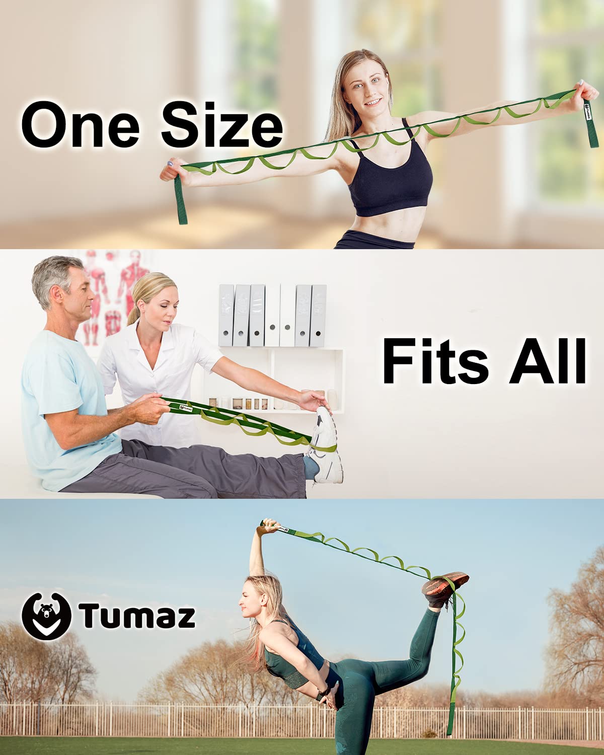 Tumaz Yoga Straps for Stretching, Multi-Loop Strap with 10 Loops for Physical Therapy, Pilates & Gymnastics