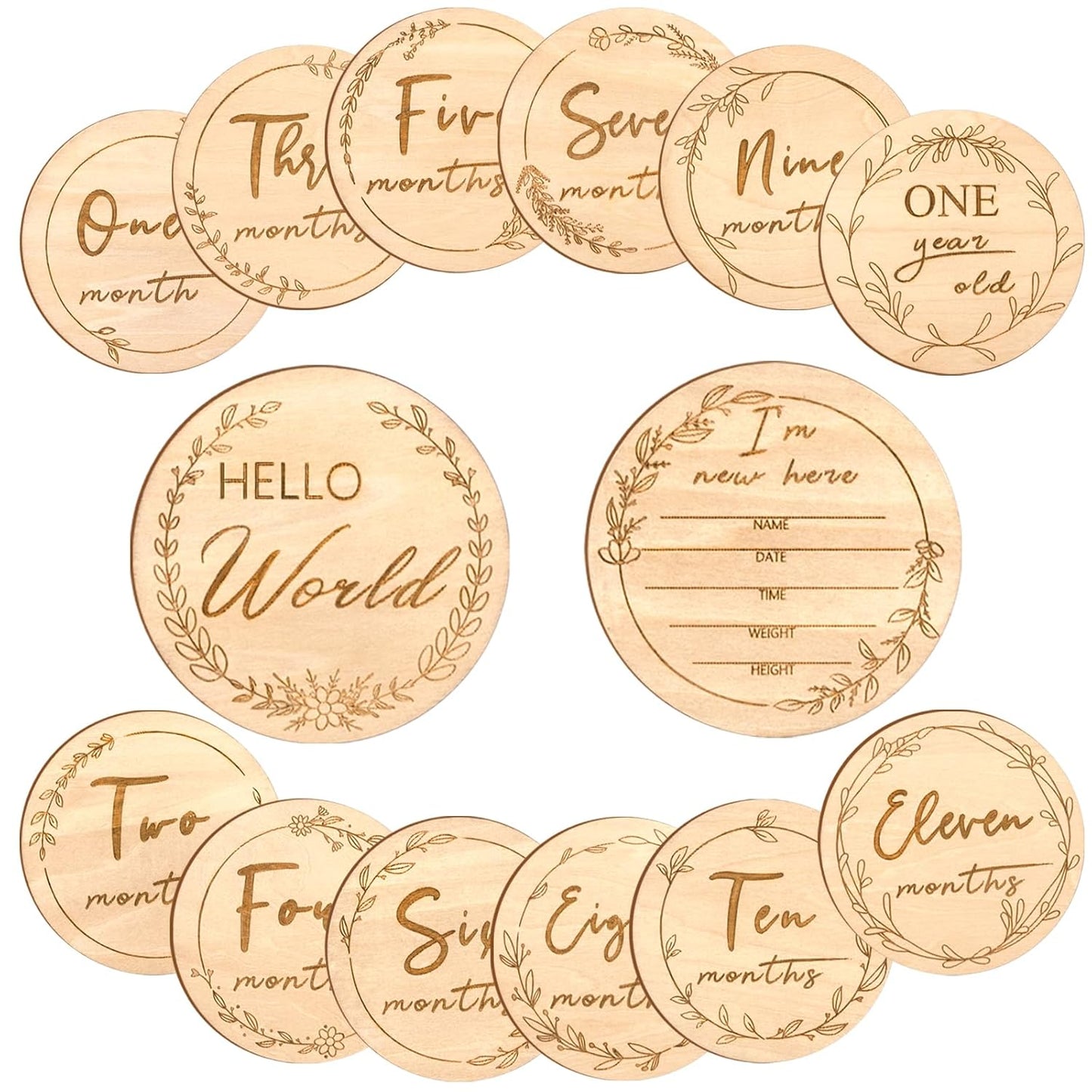 Sanyakti Signs-7 Sets Baby Monthly Milestone,Beautiful Baby Milestone Double Sided Marker Wooden Circles Discs Newborn