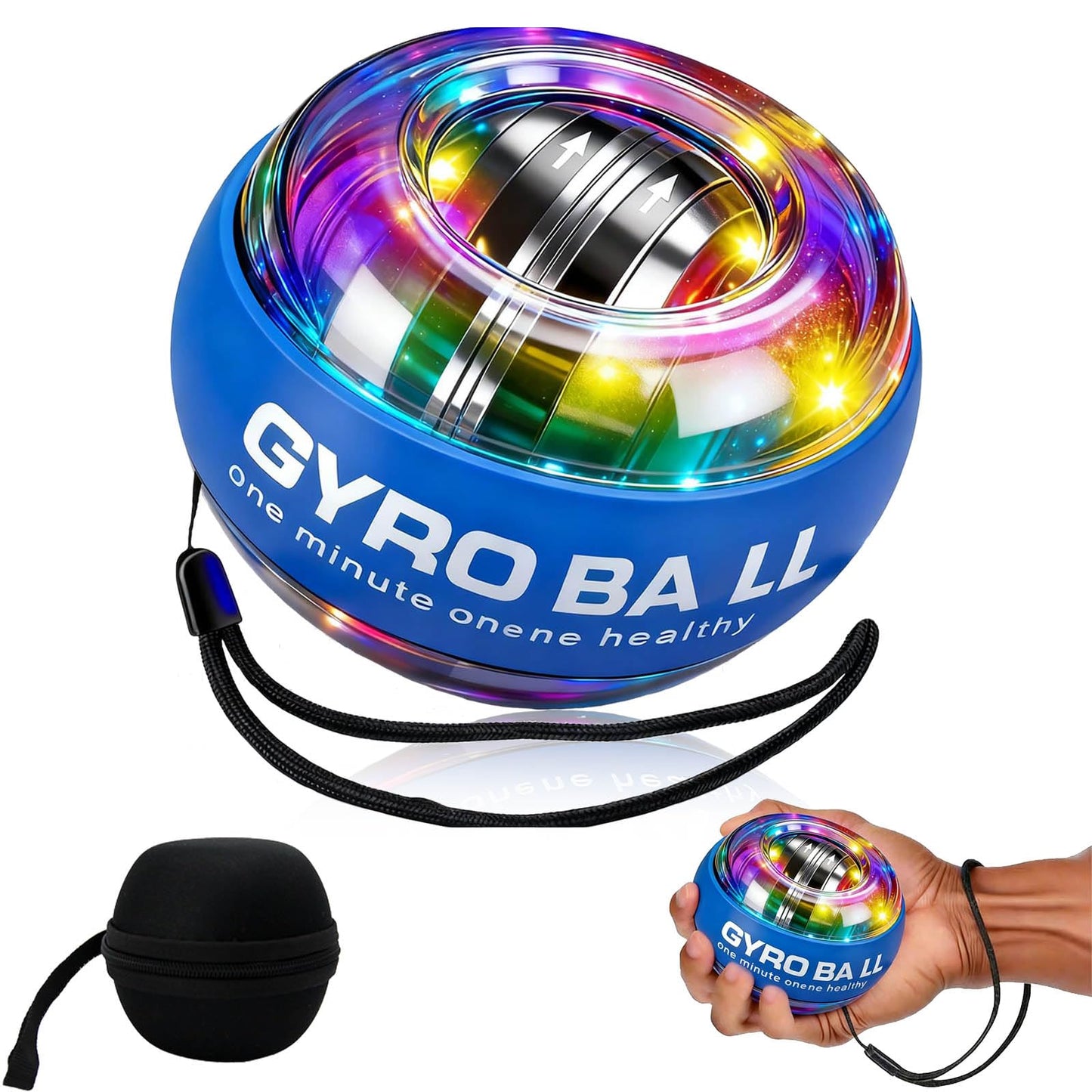 SQRUIHAO 2026 New Auto-Start Power Gyro Ball, Hand Wrist Forearm Trainer and Strengthener, Torque Balls Hand Exerciser with Led Light (with Ball Bag) (Blue)