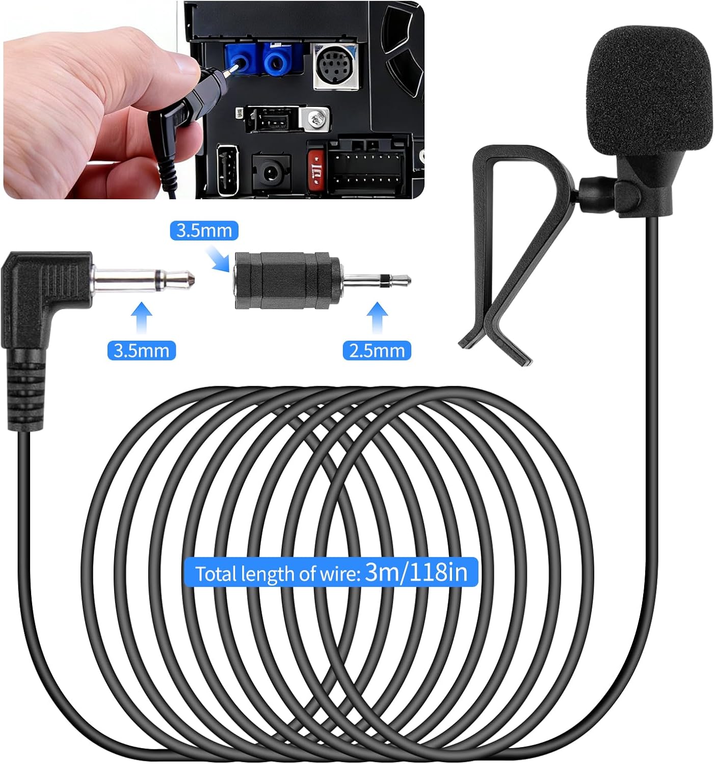 SolidSS 1 Set 3.5mm Plug Car Microphone,Handsfree Dash Car Stereo Receiver, Compatible Vehicle Head Unit Enabled Audio
