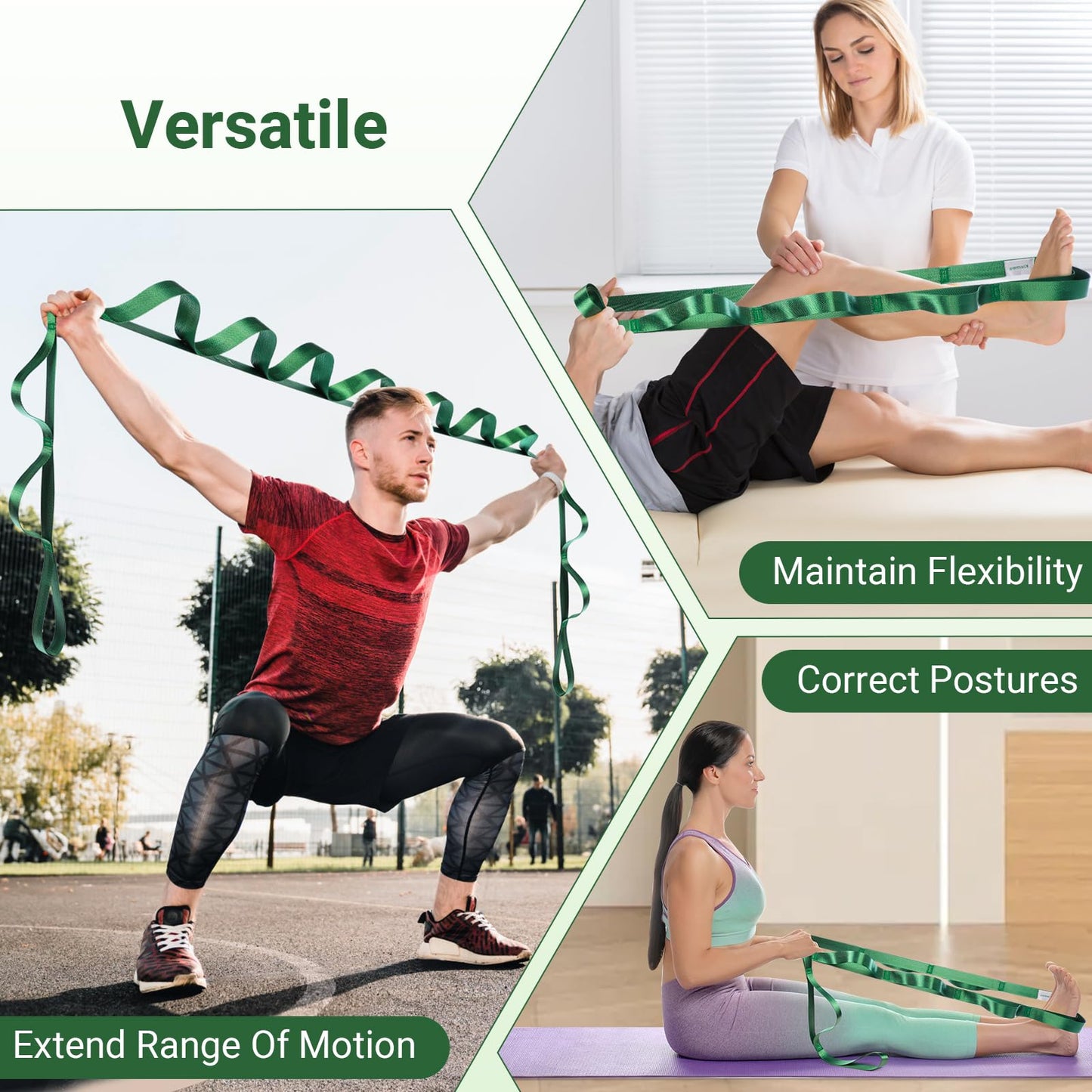 Kiemeu Stretch Strap With Loops For Physical Therapy, Yoga Straps For Stretching With Loops, Non-elastic Leg Straps For Knee Rehab, 8 ft Long x 1.2 inch Wide