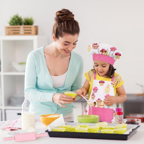 HKKDKTA Kids Aprons for Cooking,Kids Chef Hat and Apron with Large Pocket for Baking Cupcake kids Apron for 6-12 Years