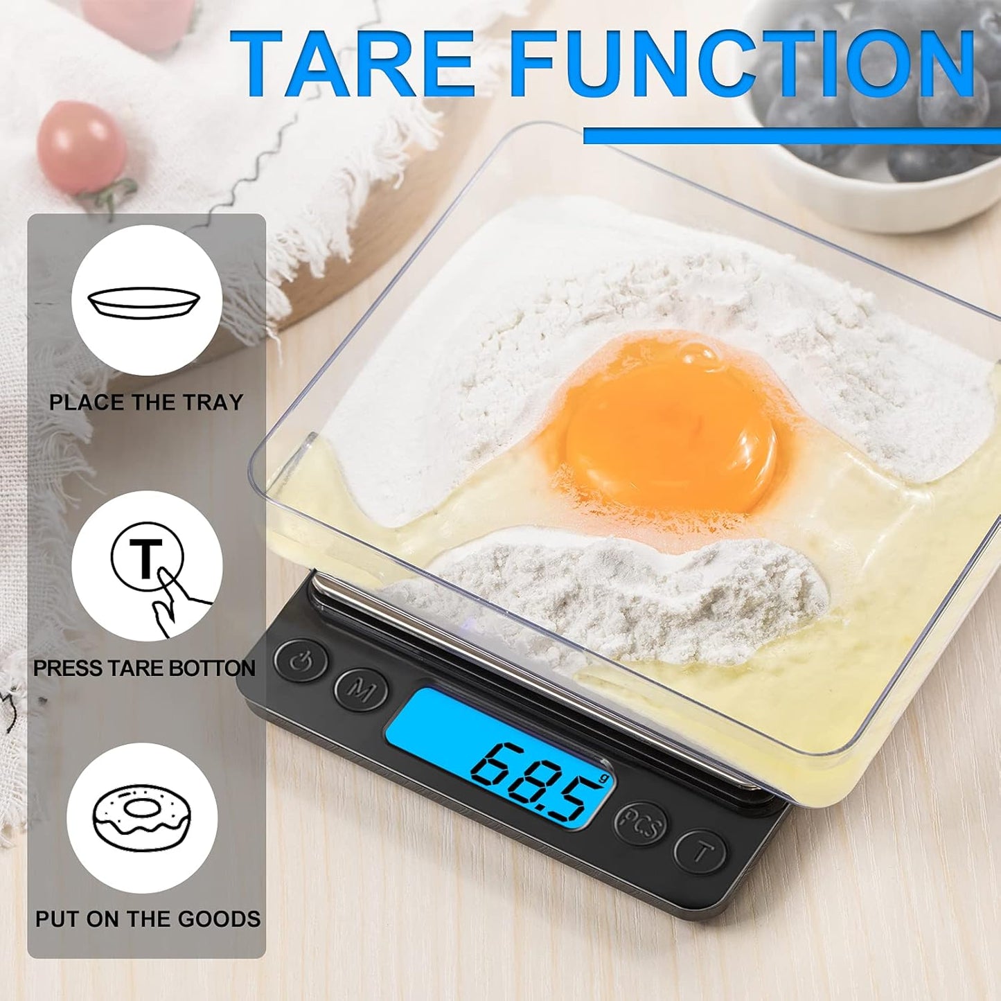 YONCON Digital Food Kitchen Scale - High Accuracy 3000g/0.1g Mini Pocket Scale with LCD Display & Tare Function