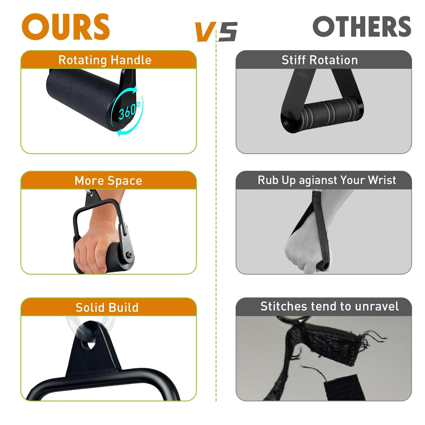 KORIKAHM Arm Wrestling Handles, Thick Armwresting Training Equipment LAT Pulldown Attachments D Handle, V Bar Cable Machine Attachments, Gym Handles for Forearm, Wrist Strength Training (Big Grip)