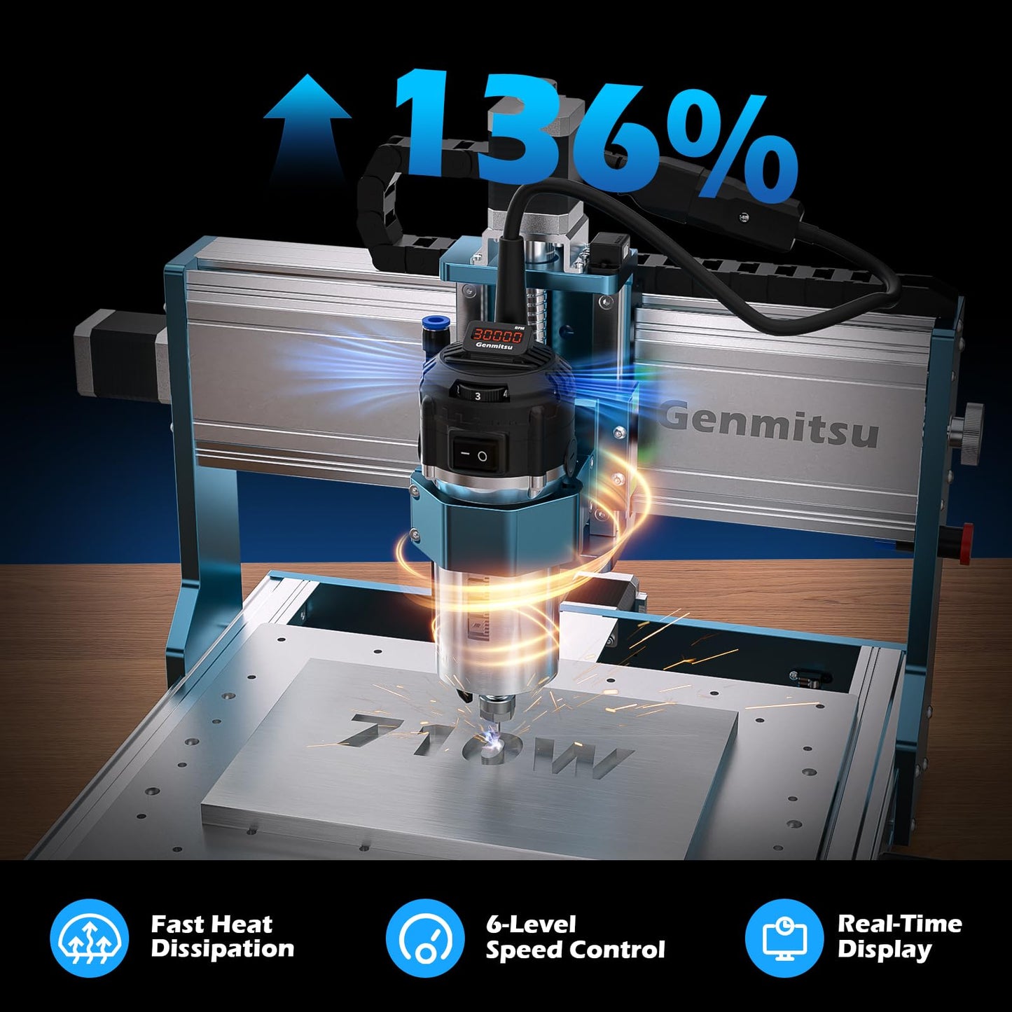 Genmitsu 3030-PROVer Ultra CNC Router Machine for Metal, All Metal CNC Engraver with Powerful 710W Spindle, ±0.03mm High Precision, Dual Linear Guides & Ball Screws, for Aluminum & Acrylic Engraving