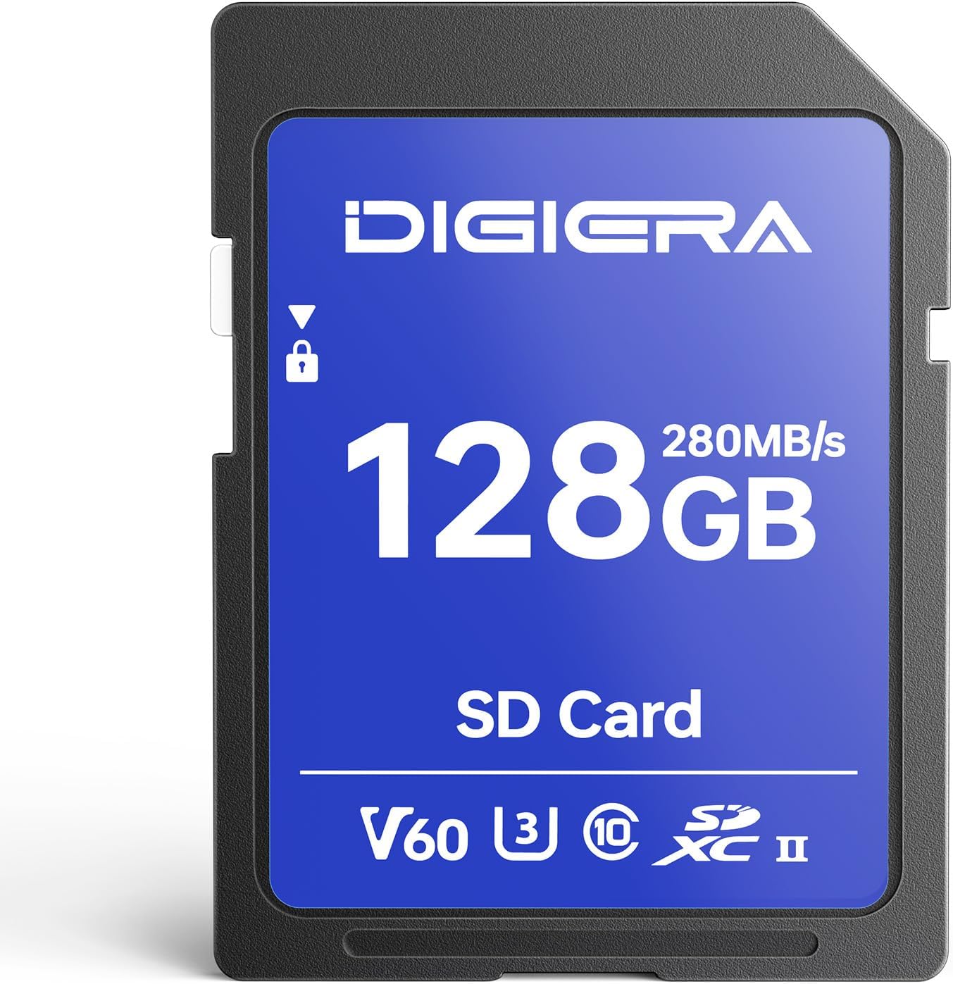 DIGIERA 128GB LSU100 280MB/s, C10, U3, V60, 6K, (1 Pack) SDXC UHS-II Memory Card - up to SD Card for Computers, Digital
