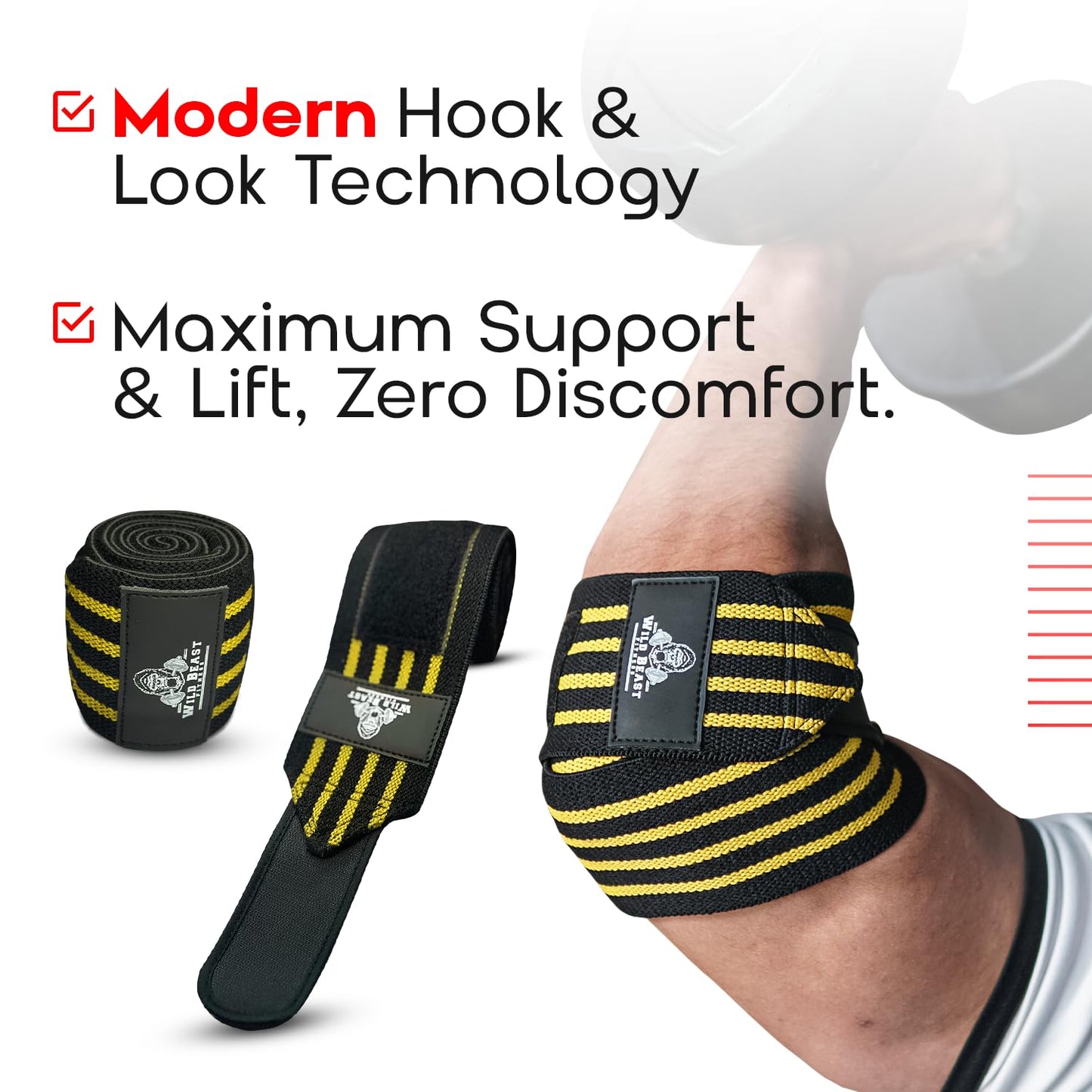 Elbow Wraps for Weightlifting (Pair), Stretchable & Breathable 41" Elbow Compression Strap, Weightlifting Straps for Bench Press, Supports Powerlifting, Pressing, Elbow Straps for Gym Accessories for Men (Yellow)