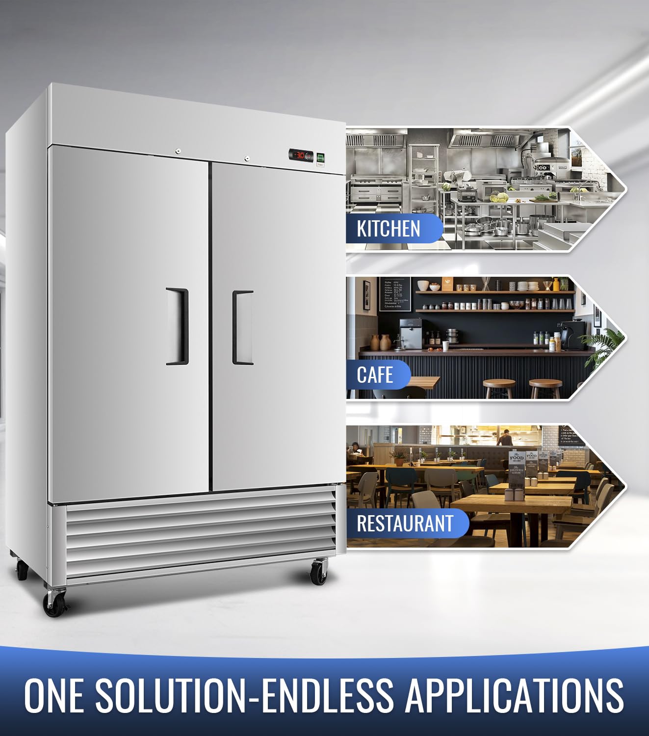 54" W Commercial Freezer, ETL Certified 49.6 Cu.ft Stainless Steel Reach-in Upright Freezer,Auto Defrost,Digital Temperature Control (-10°F to 10°F) Used to Restaurant,Bar,Shop