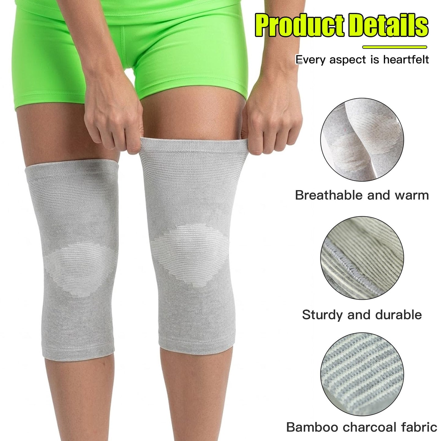 Onecompress - One Compress Premium Rayon Derived from Bamboo Knee Sleeves For Women & Men Original 2-pack(Gray, Large(70-90KG))