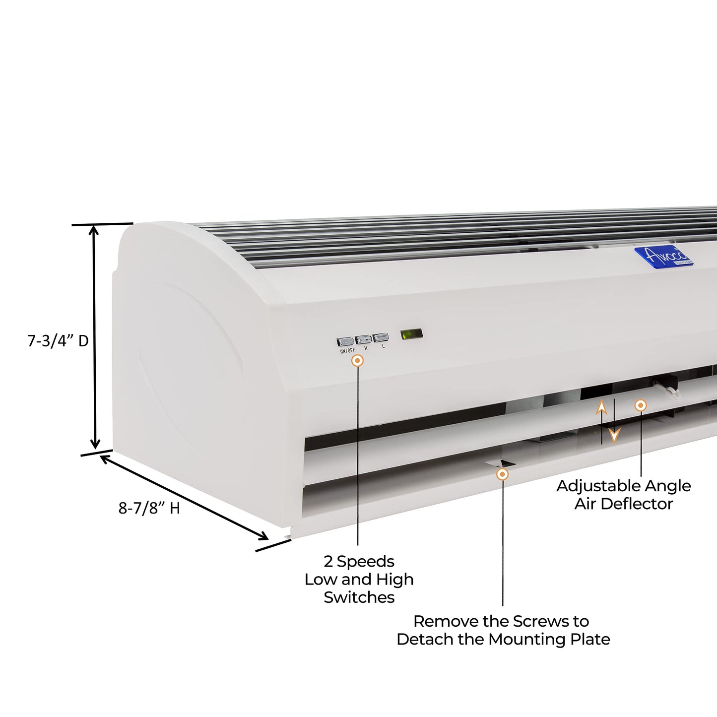 Awoco 36" FM-1209T 1100 CFM Slim Indoor Air Curtain, CE Certified, 120V Unheated with Remote Control and Magnetic Switch, Powerful, Quiet, Small Body, Light Weight