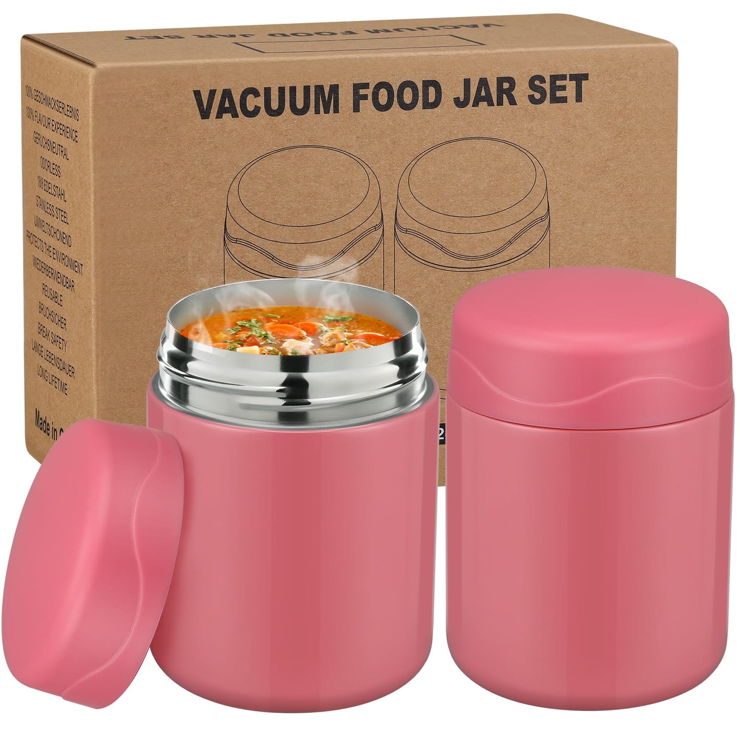 wiwens 12oz 2 Pack Insulated Food Jar Set for Kids Soup Thermo Hot Food Lunch Container Wide Mouth Leak Proof Stainless Steel Vacuum Bento Box for School Office Travel Outdoors