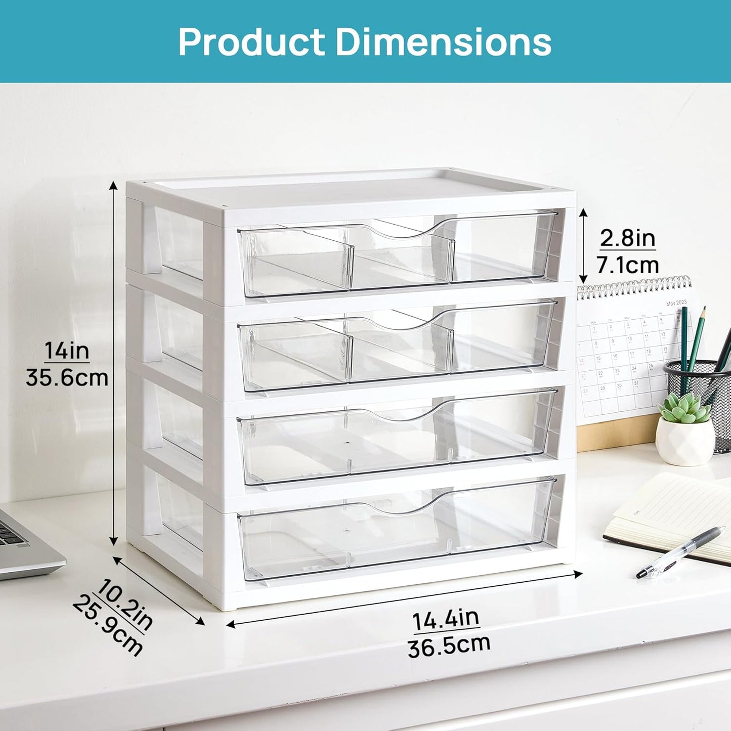 Vtopmart Clear Desk Organizer - 4-Tier Desktop File Organizer with Drawers for Office Supplies