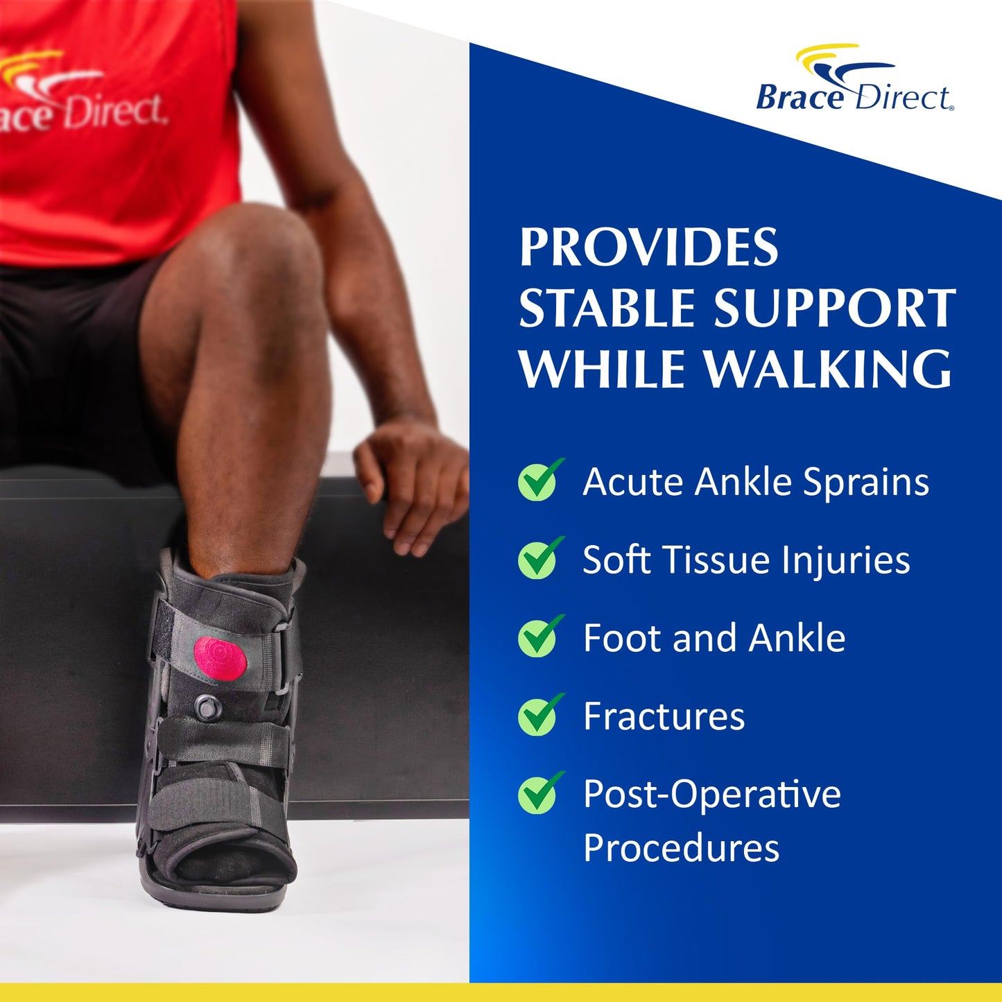 Brace Direct Air CAM Walker Boot for Foot and Ankle Fractures Sprains and Post Surgical Recovery - Lightweight Short Orthopedic Boot (US SHOE: Men 11-12.5 Women 12-13.5)