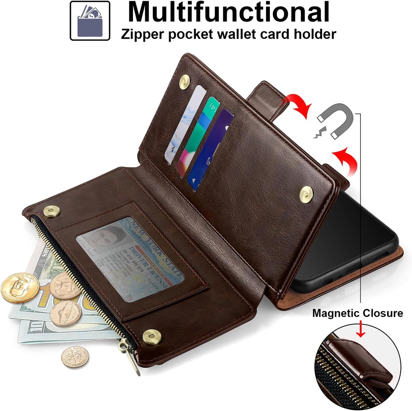 Antsturdy 11 11 6.1",Coffee Compatible with iPhone Wallet Case,RFID Blocking PU Leather Phone Case Women Men Flip