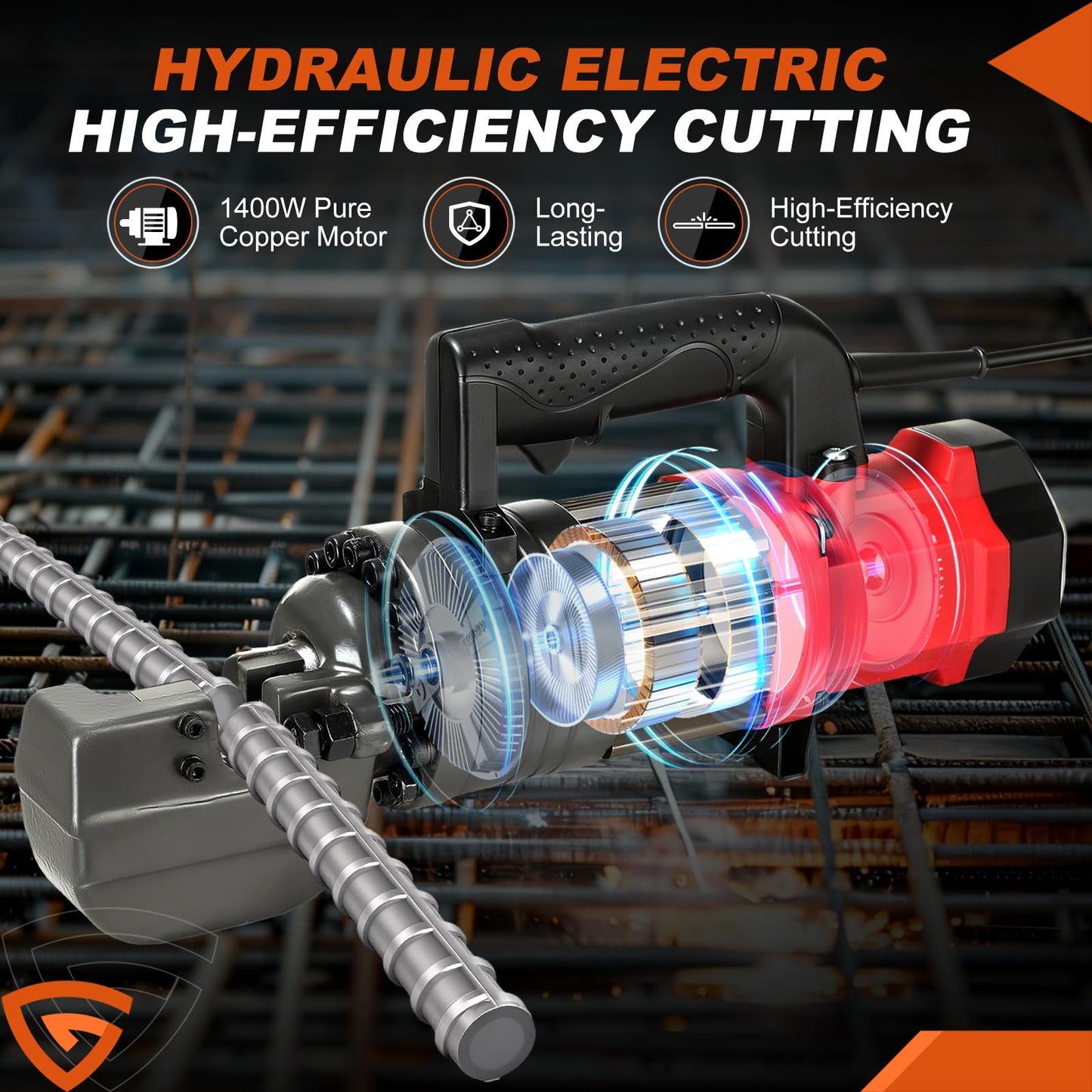 1400W Electric Rebar Cutter, 7/8" Hydraulic Portable Rebar Cutter 3-4s Cutting Speed Cuts 4-22mm #7 3/8" 5/8" up to 0.87" Rebar/Steel, RC-22,with Easy to Carry Box