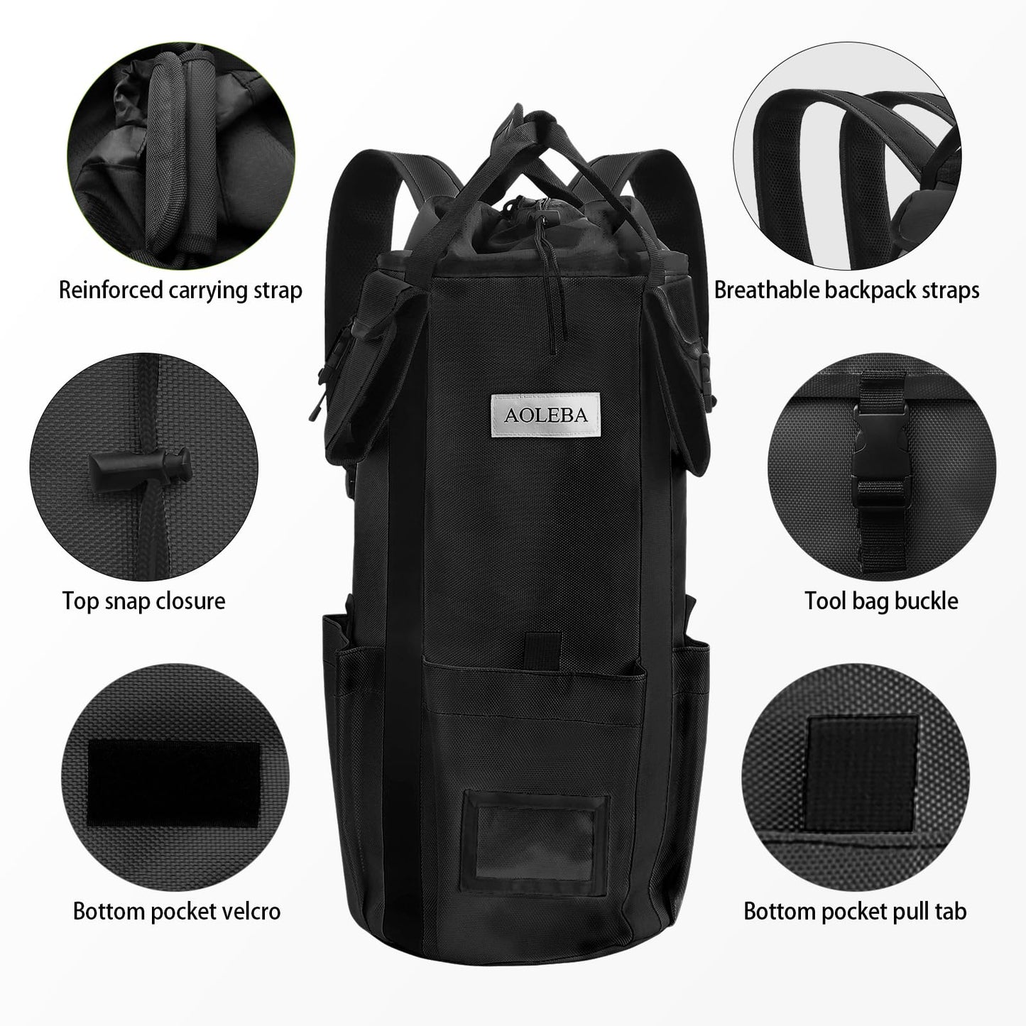 AOLEBA Arborist Rope Storage Bag Tree Climbing Rock Rope Bucket Backpack Rope Storage Bag 200' Large Capacity 1680D Thicken Nylon Material with Hand Straps, Side Pockets - Black
