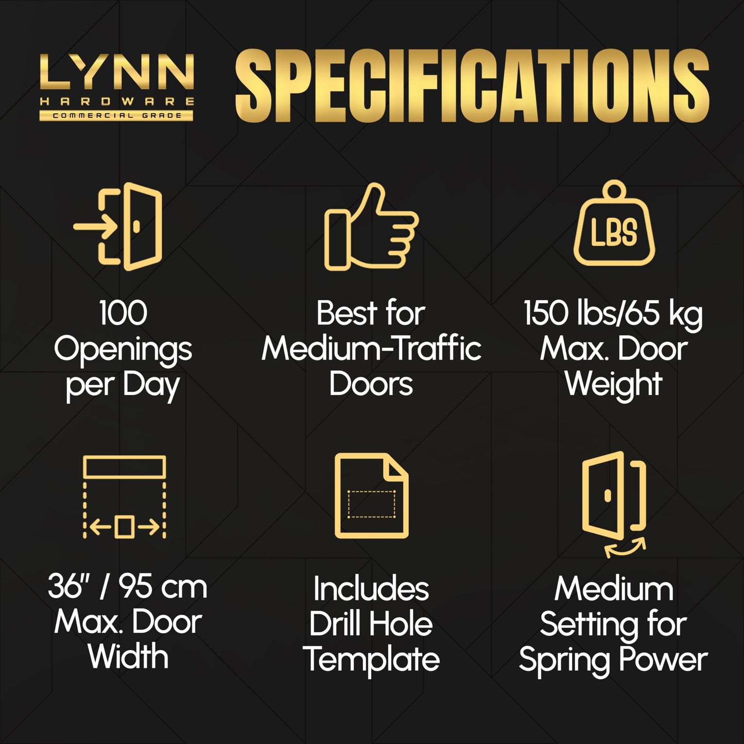 LYNN HARDWARE Medium Duty Automatic Door Closer (Dark Bronze) - Highly Durable Cast Aluminum, Commercial or Home Use, Adjustable Speed Controls, 3 Mounting Options, 3 Hour Fire Rated (DC6003 Model)