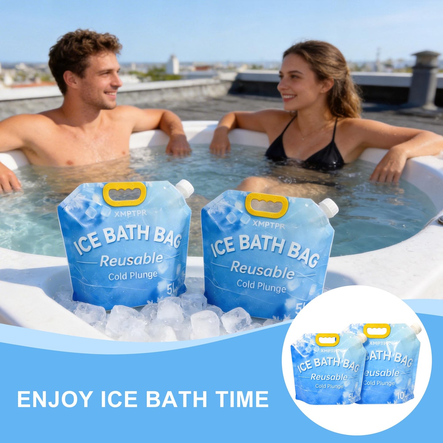 XMPTPK 4 Pack Ice Bath Bags, Reusable Cold Plunge Tub Accessories, Portable Bathtub Freezer Water Bags with Handle for Home Outdoor Bathtub Bucket(5L)