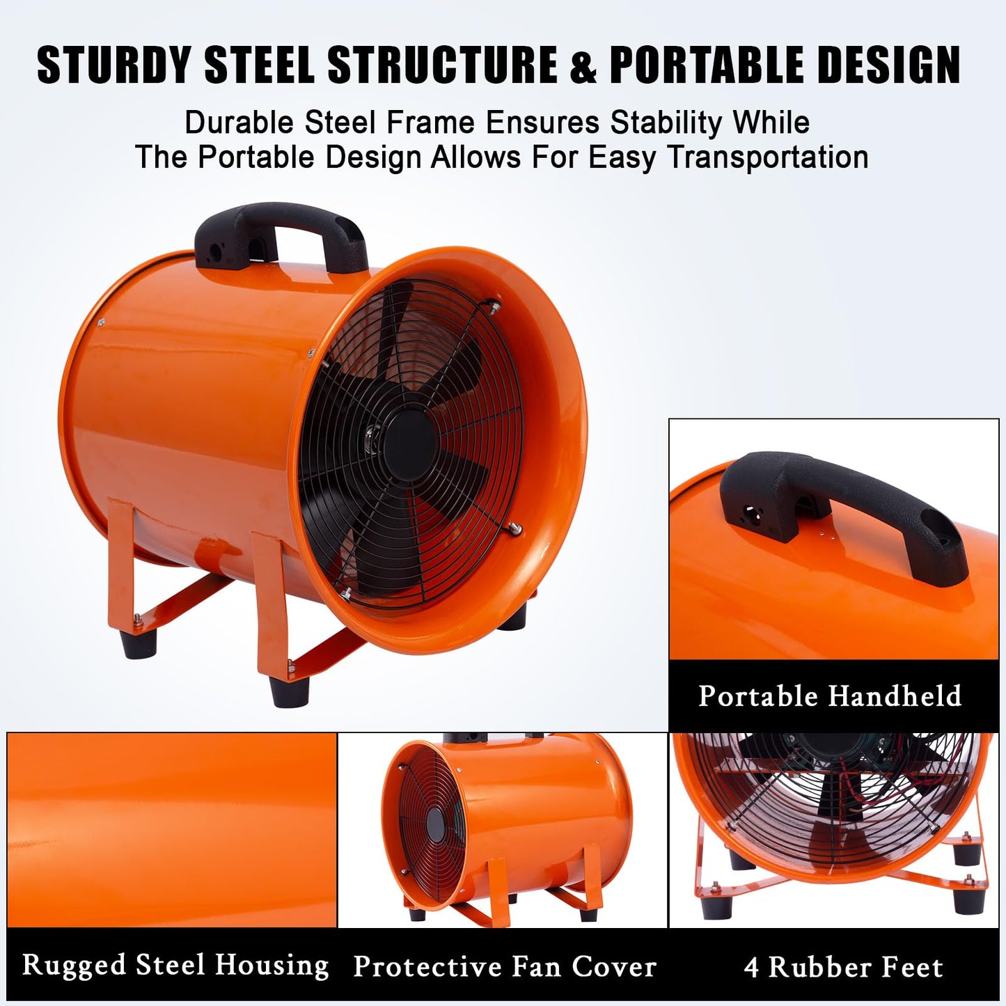ExploreHorizon 12-Inch Heavy Duty Portable Exhaust Fan - 3500 CFM High Velocity Blower, Utility Blower Exhaust Fan with 16ft Vinyl Hose - Ideal for Crawl Spaces, Attics, Basements, Workshops, Garage
