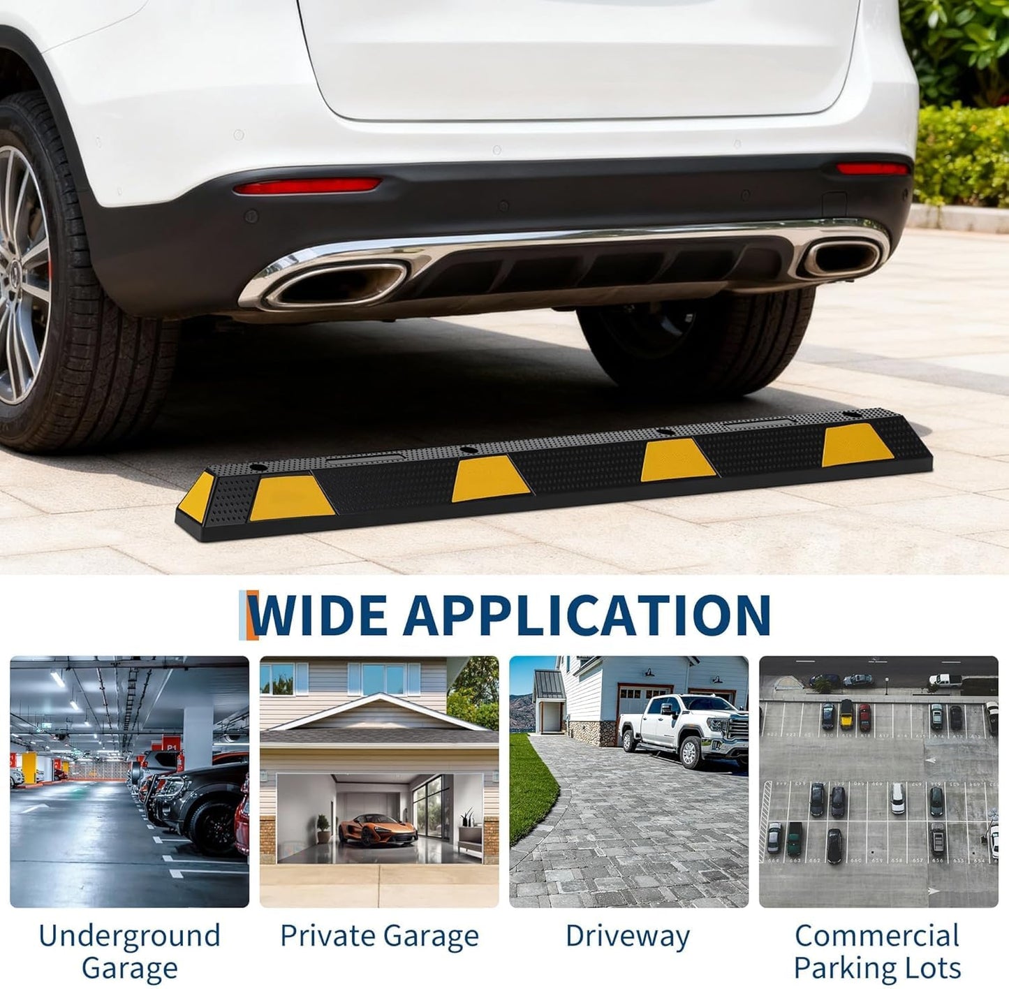 EliteEdge 4 Packs 72" Heavy Duty Rubber Parking Curb, 55000 LBS Capacity Parking Stopper with Reflective Stripes