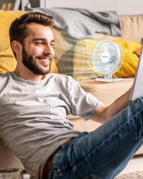 Gaiatop USB Desk Fan - Powerful Mini Portable Fan with 3 Speeds | Quiet Design for Home & Travel - White