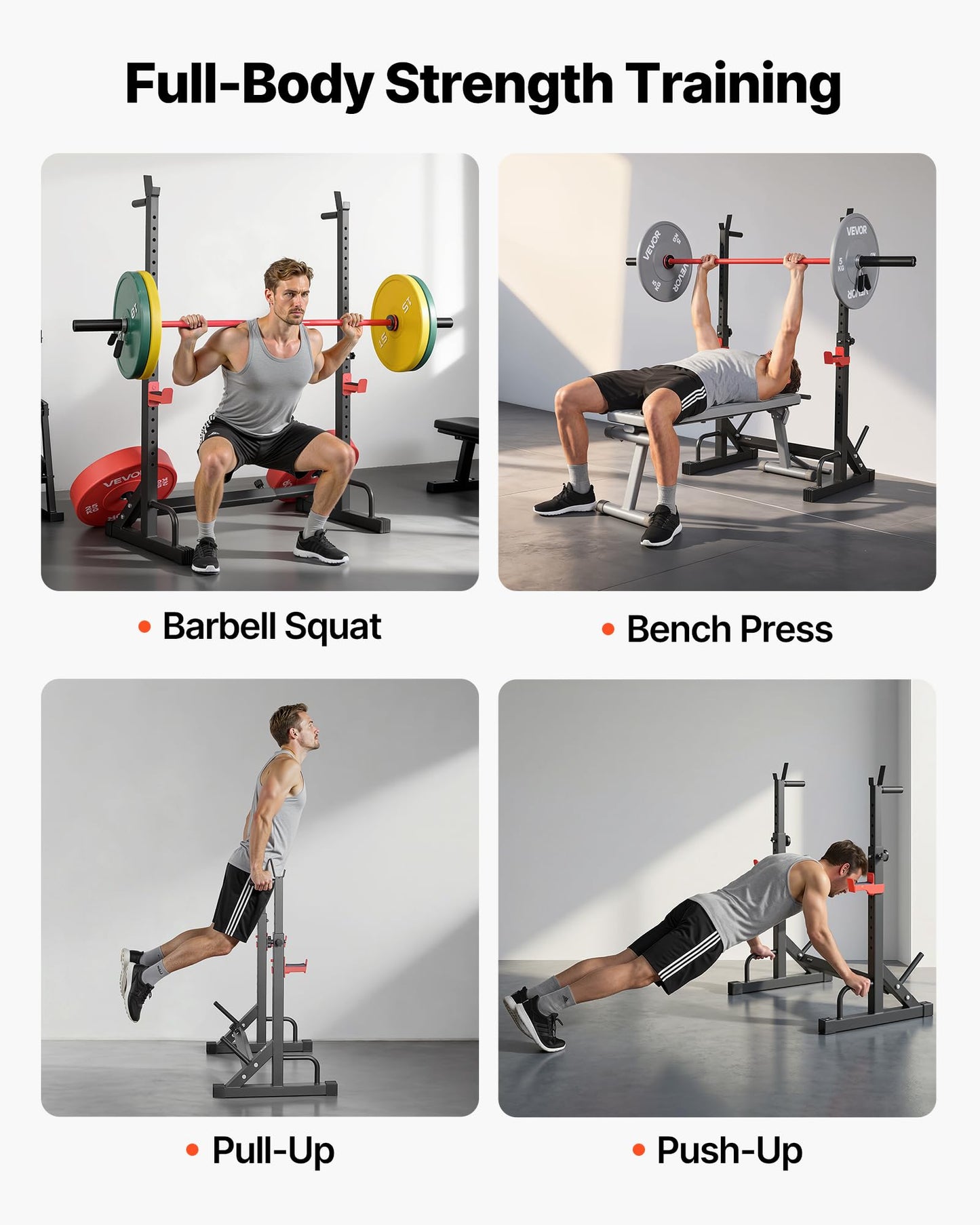 VEVOR Power Cage Squat Rack, Home Gym Power Rack with Adjustable Height & Width, 550LBS Strength Training Workout Equipment with Barbell Storage Racks & J-Hooks for Bench Press, Squat, Weight Lifting