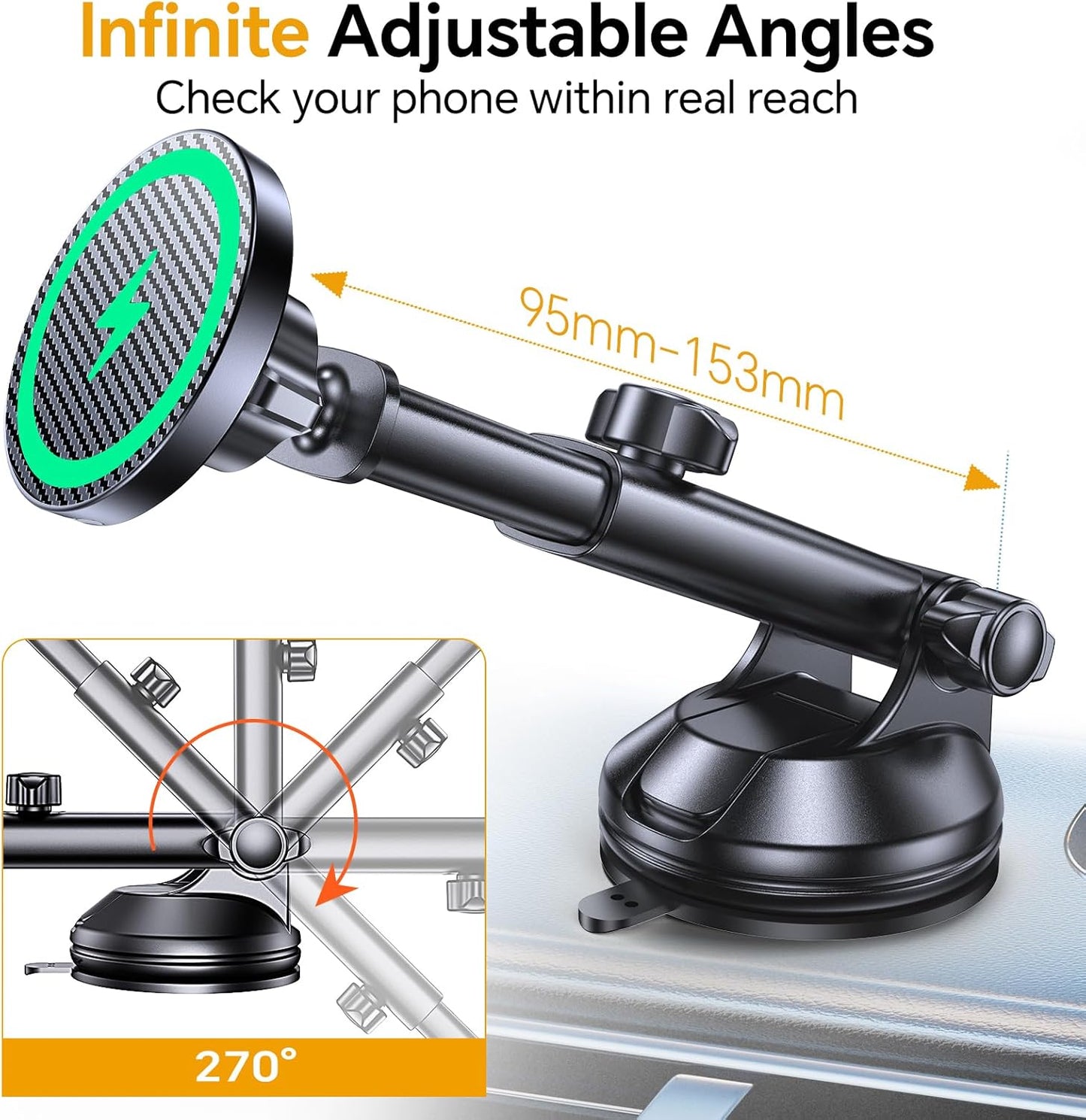 Coolpow 17 for MagSafe Car Mount ChargerUltra Magnet Magnetic Phone Holders for Your Car ChargerWindshield+Vent+Dash