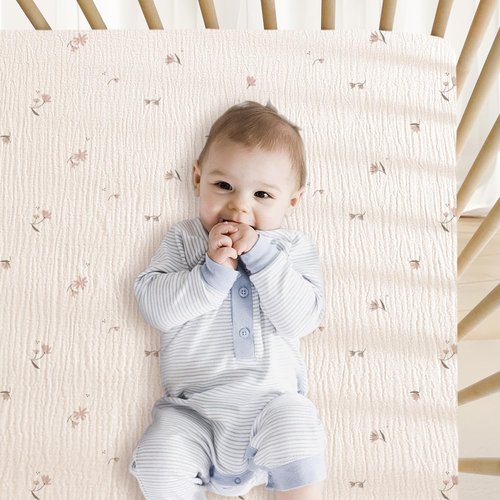 Little Grape Land Muslin Crib Sheets - Soft & Breathable 100% Cotton | 2 Pack, Fog Flower, 52x28 Inches