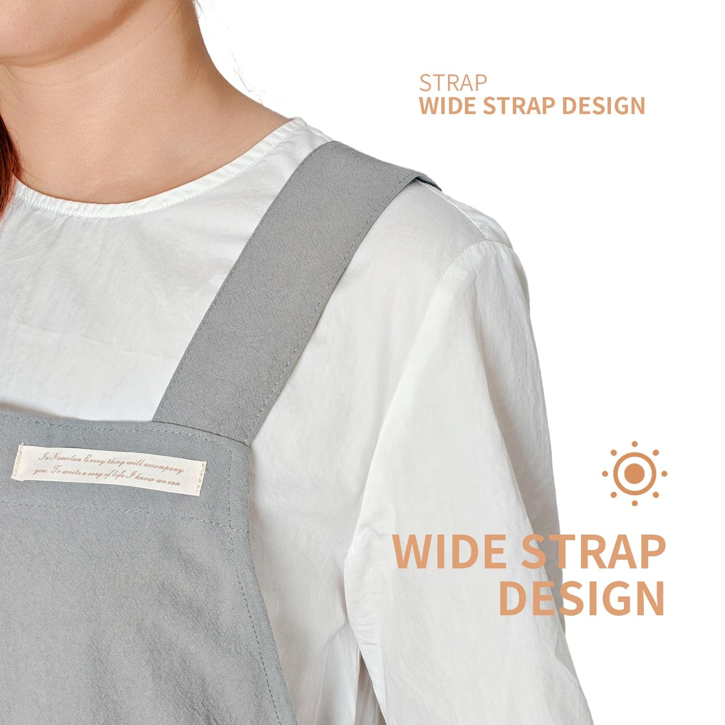 fibrosafe Cotton Apron for Women with Pockets, Cross Back Gardening Apron for Cooking, Baking and Cleaning with Split Hem