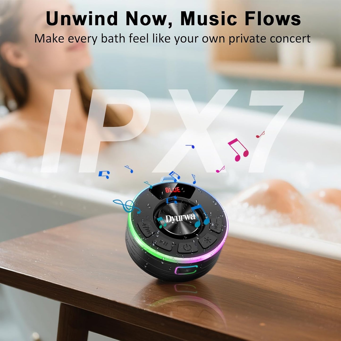 Dyurwa Portable Shower Speaker Loud Clear Sound with Suction Cup