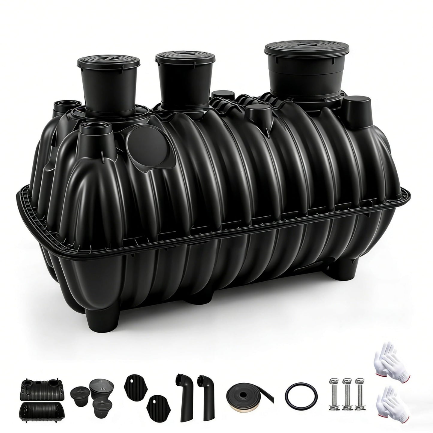 Large 274-gallon underground septic tank, corrosion-resistant PP septic tank system, equipped with a standpipe and observation hole cover, dimensions are 68.3x38.8x36.2 inches, suitable for 3-5 people