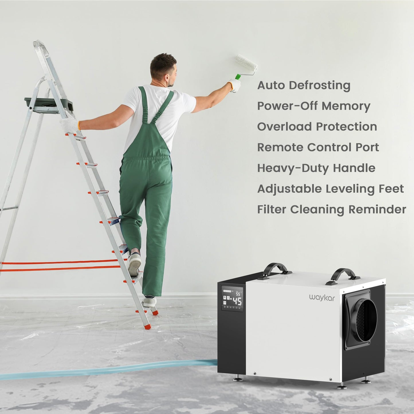 Waykar Commercial Dehumidifier with Pump and Drain Hose for crawl space, Basements, and Water Damage Unit