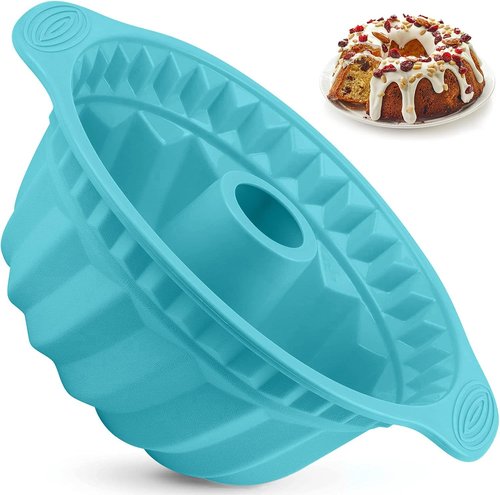 Kenond Silicone Fluted Pans - Non-Stick Baking Molds with Sturdy Handle | 9.5 Inch Blue Bakeware for Cakes & Gelatin