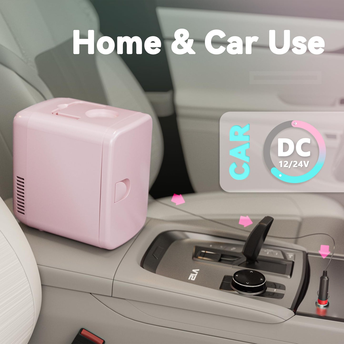 EUHOMY Mini Fridge, 4 Liter/6 Cans AC/DC Small Refrigerator for Skincare, Portable Cooler and Warmer for Skin Care, Cosmetics, Beverage, 4L Makeup Mini Fridge for Bedroom, Car, Office, Dorm, Pink
