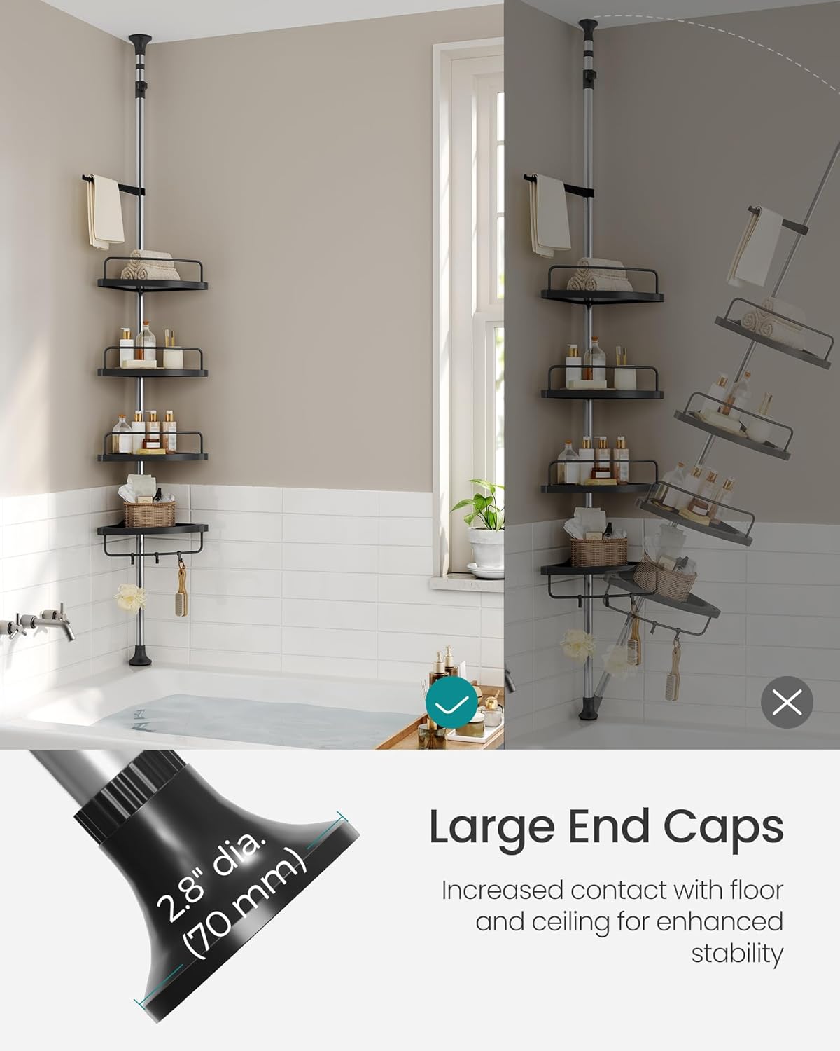 SONGMICS Corner Shower Caddy - 4-Tier Rust-Resistant Organizer | Height Adjustable, Drill-Free, Ink Black, 35.8 to 118.1 Inches