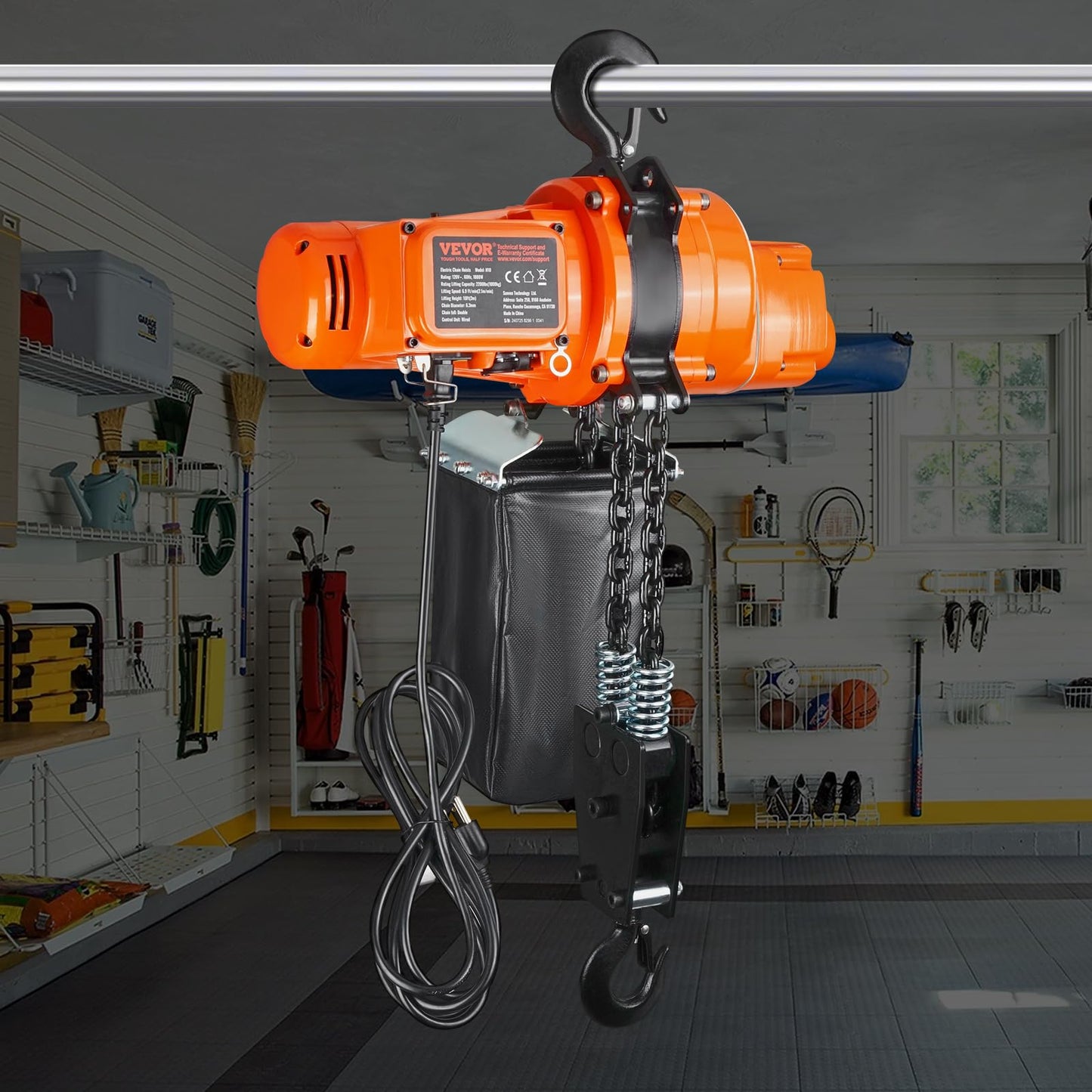 VEVOR Electric Chain Hoist, 2200 lbs Load Capacity, 10 ft Lifting Height, 120V Single Phase Overhead Crane with Chain, 10 ft Wired Remote Control for Garage, Shop, Hotel, and Home