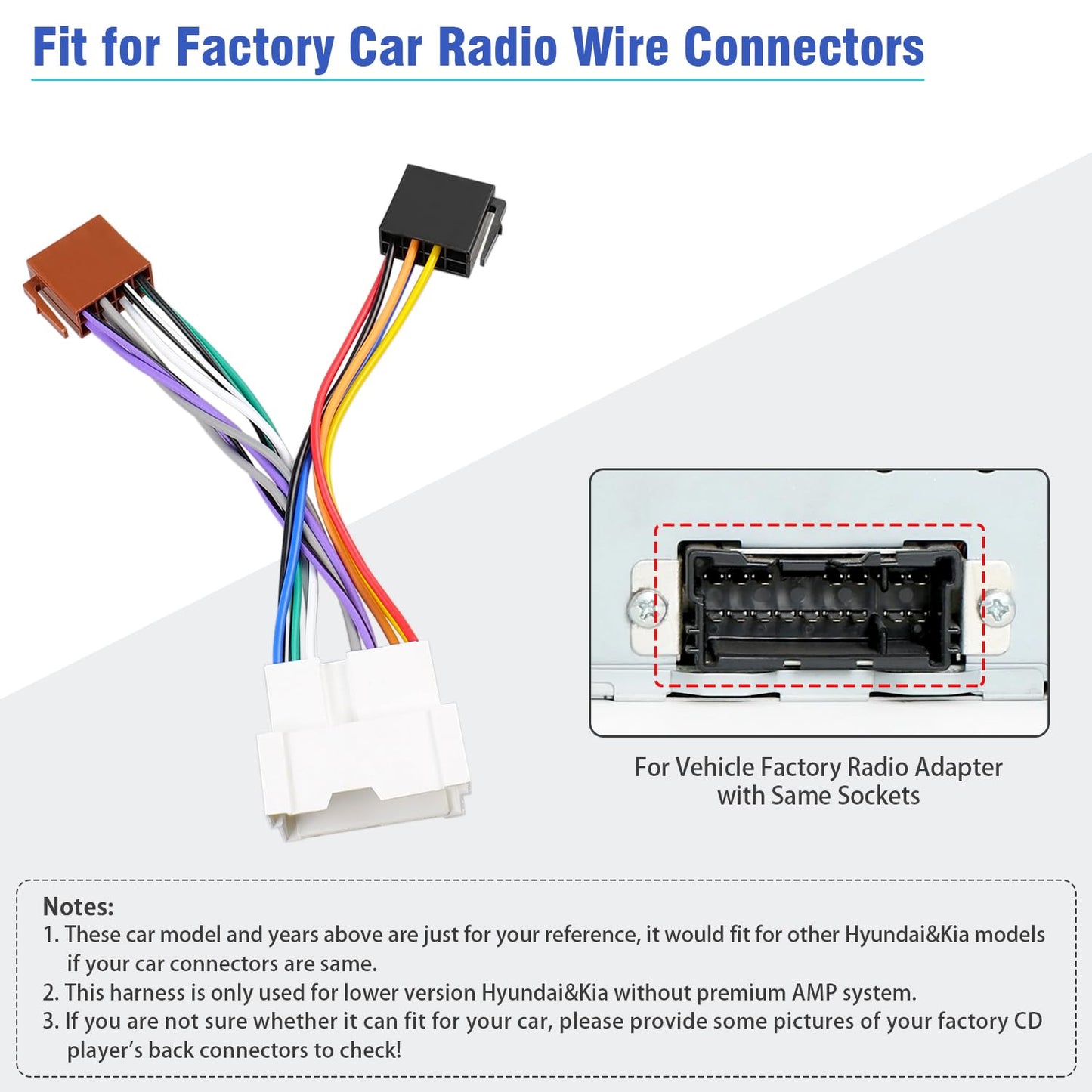 Connector,16Pin Radio Wiring Harness for Hyundai Stereo Car Radio Wire Harness Adapter Compatible with Elantra Sonata