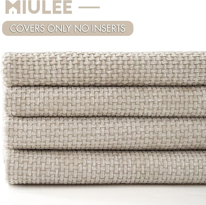 MIULEE Pack of 4 Couch Throw Pillow Covers 16x16 Inch Cream Soft Decorative Chenille Pillow Covers Farmhouse Accent Cushion Covers for Boho Spring Home Decor Sofa Bedroom Living Room