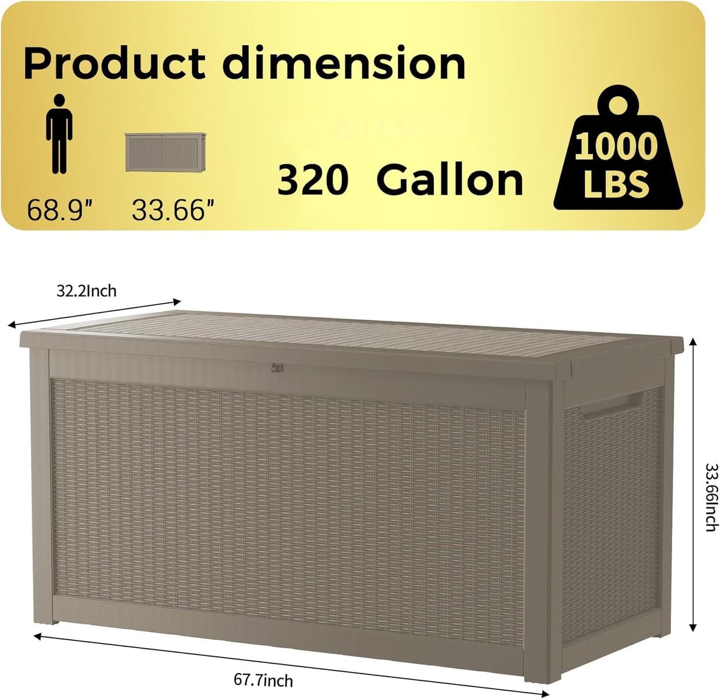 Decksplore Outdoor Storage Box Waterproof, 320 Gallon Lockable Resin Deck Box, Patio Storage Bin for Pool Accessories Cushion Furniture, Garden Tools, UV-Resistant Outside Delivery Grey