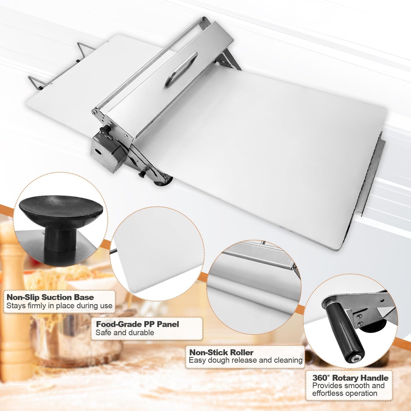 12" Folding Dough Sheeter with Sheeter Board, Stainless Steel Manual Dough Roller Machine, Compact Dough Sheeter, Adjustable Thickness Settings for Bread Marzipan and Puff Pastry (Type A300)