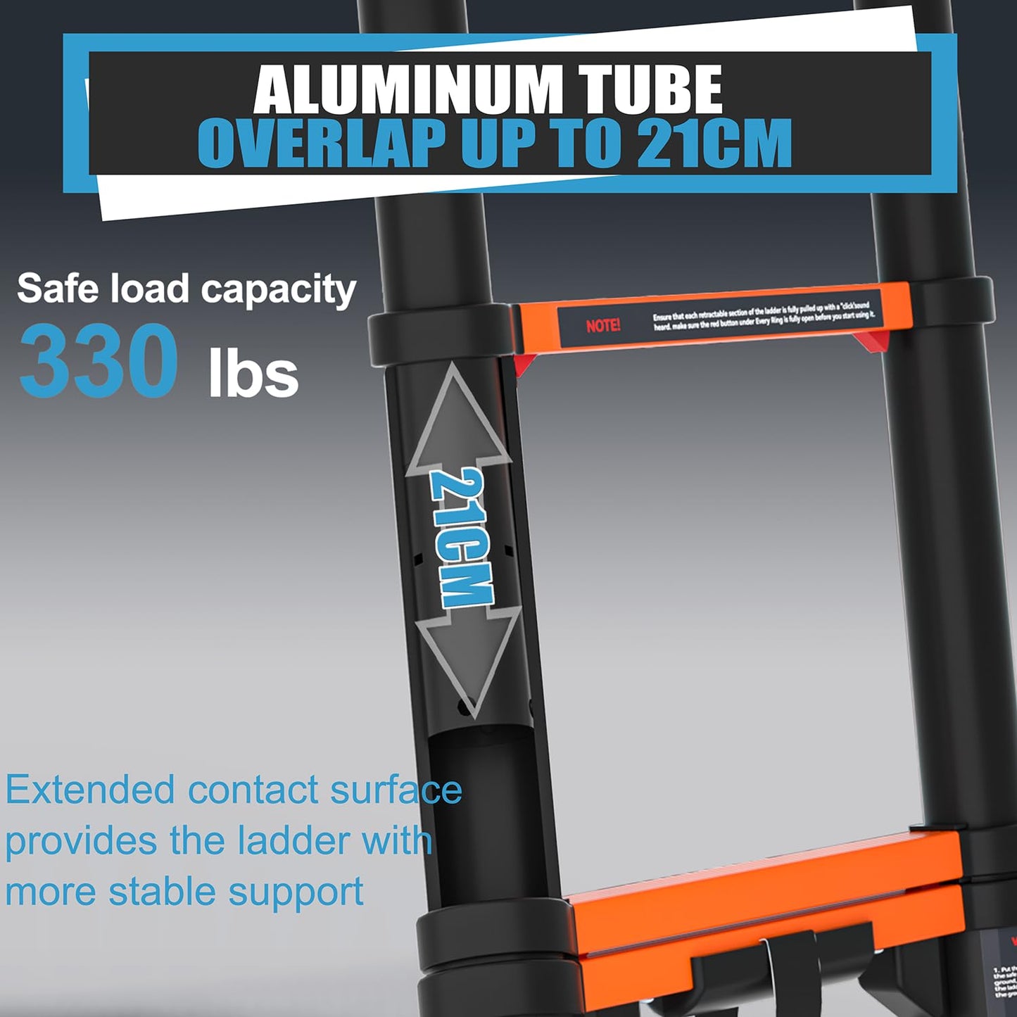 AOPENG 12.5FT Telescoping Ladder,Quick Folding Aluminum Extension Ladder for RV/Home/Outdoor, 330lbs Max Load Orange