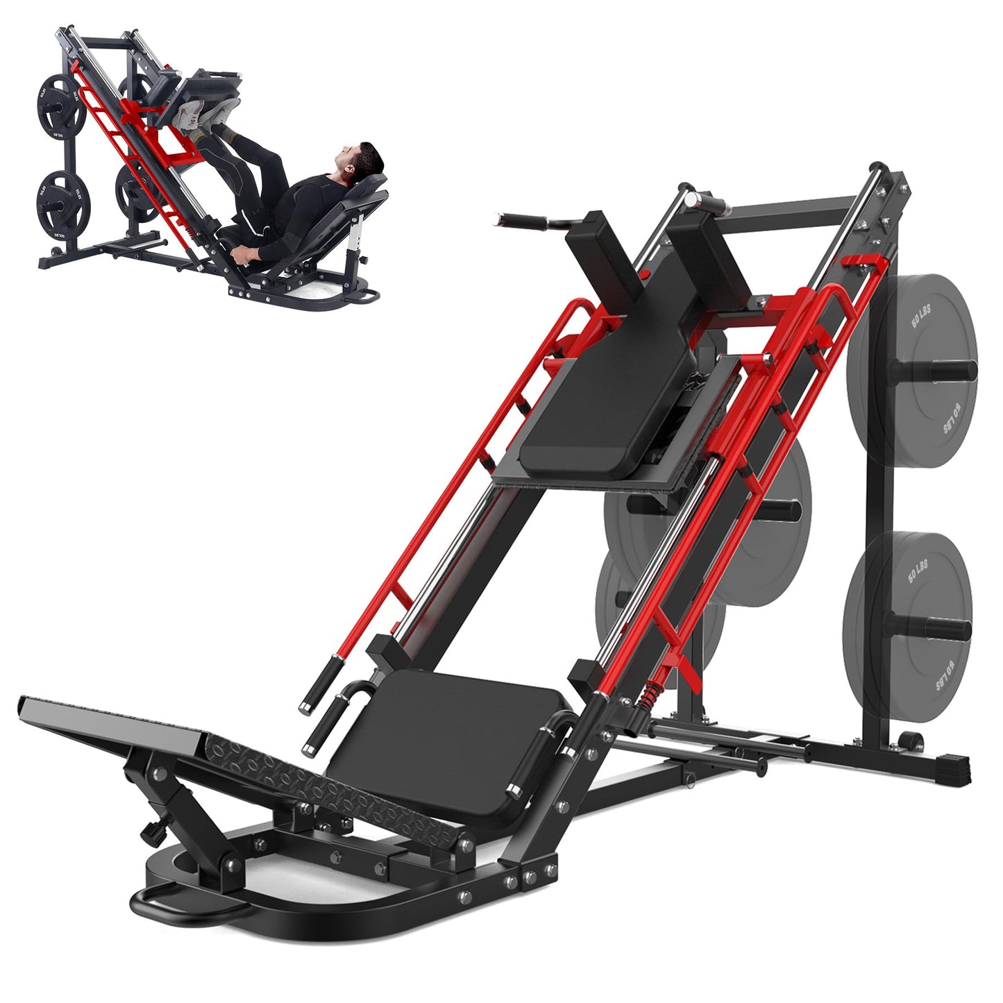 GarveeLife Leg Press Hack Squat Machine, 2 in 1 Leg Press Machine for Home Gym with Linear Bearing, Specialty Hack Squat Machine with Calf Block for Full Lower Body Workout, Red