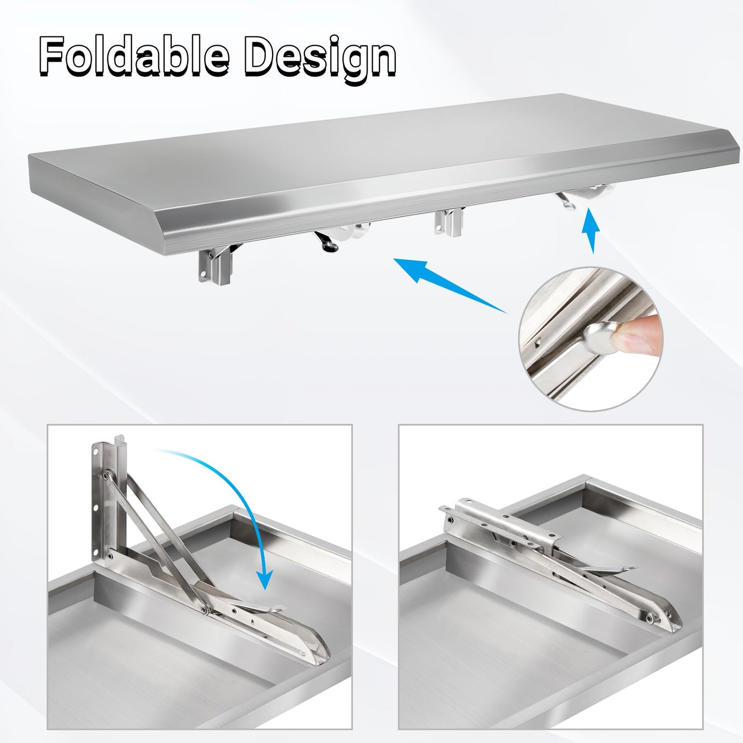 Toriexon Folding Concession Shelf 24" x 12", Stainless Steel Drop Down Folding Serving Food Shelf for Concession Windows
