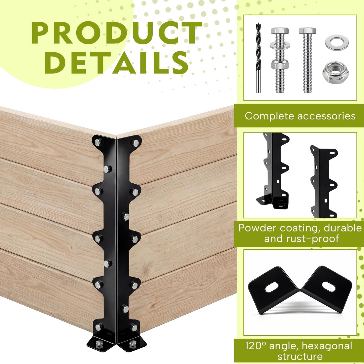 ElaraBerry 6 Pack Gaga Ball Pit Brackets 25 x 5 Inch 120 Degree Heavy Duty Steel Corner Brackets with Bolts Nut Washers Outdoor Playground Frame Connectors for Wood Boards