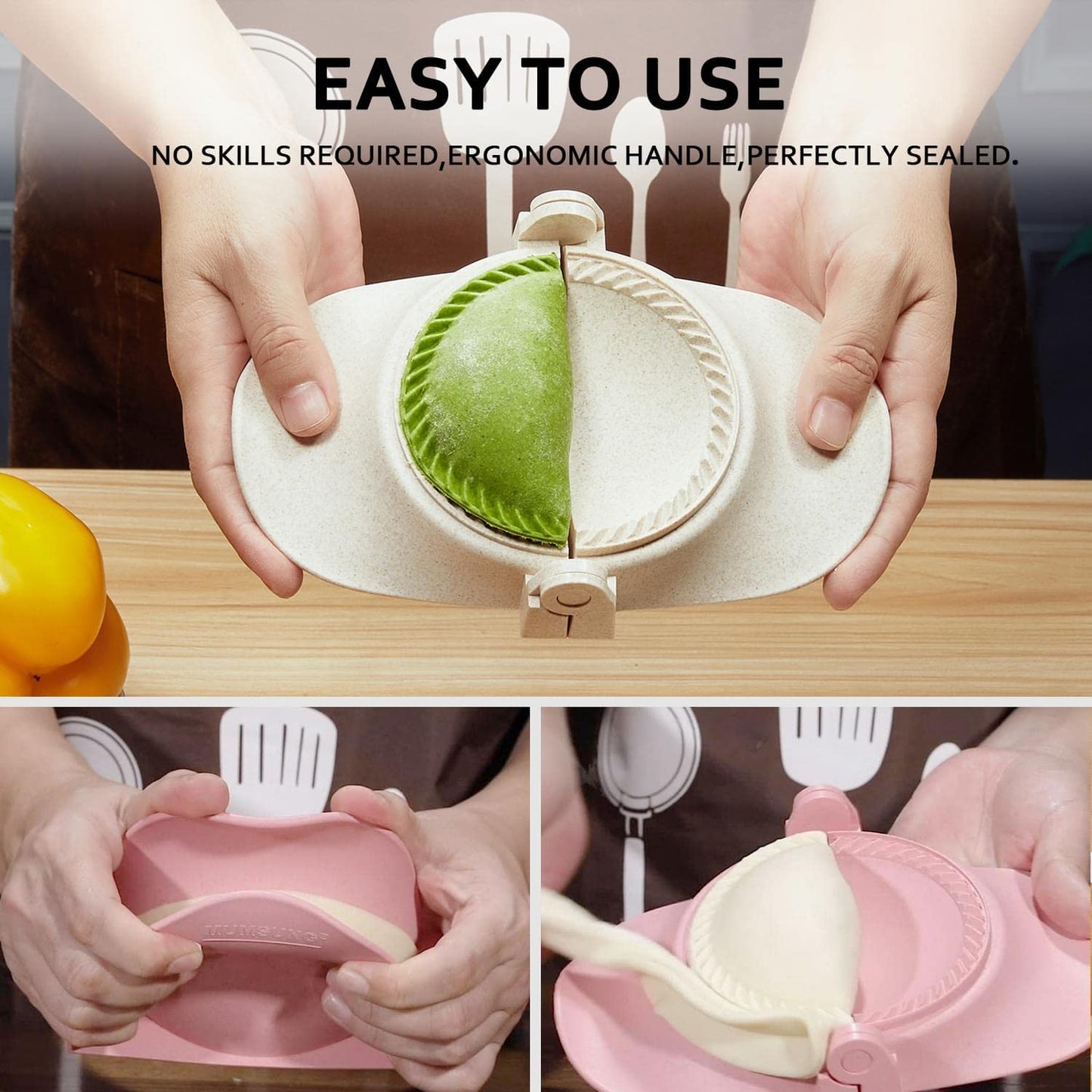 MUMSUNG Empanada Maker Press, 6-Inch Extra Large Dumpling Maker Set with Dough Cutter, Dumpling Mold Set for Pierogi, Pastelitos, Calzone, Turnovers, Chinese Dumpling, 4Sizes (6"/4"/3"/2.6")