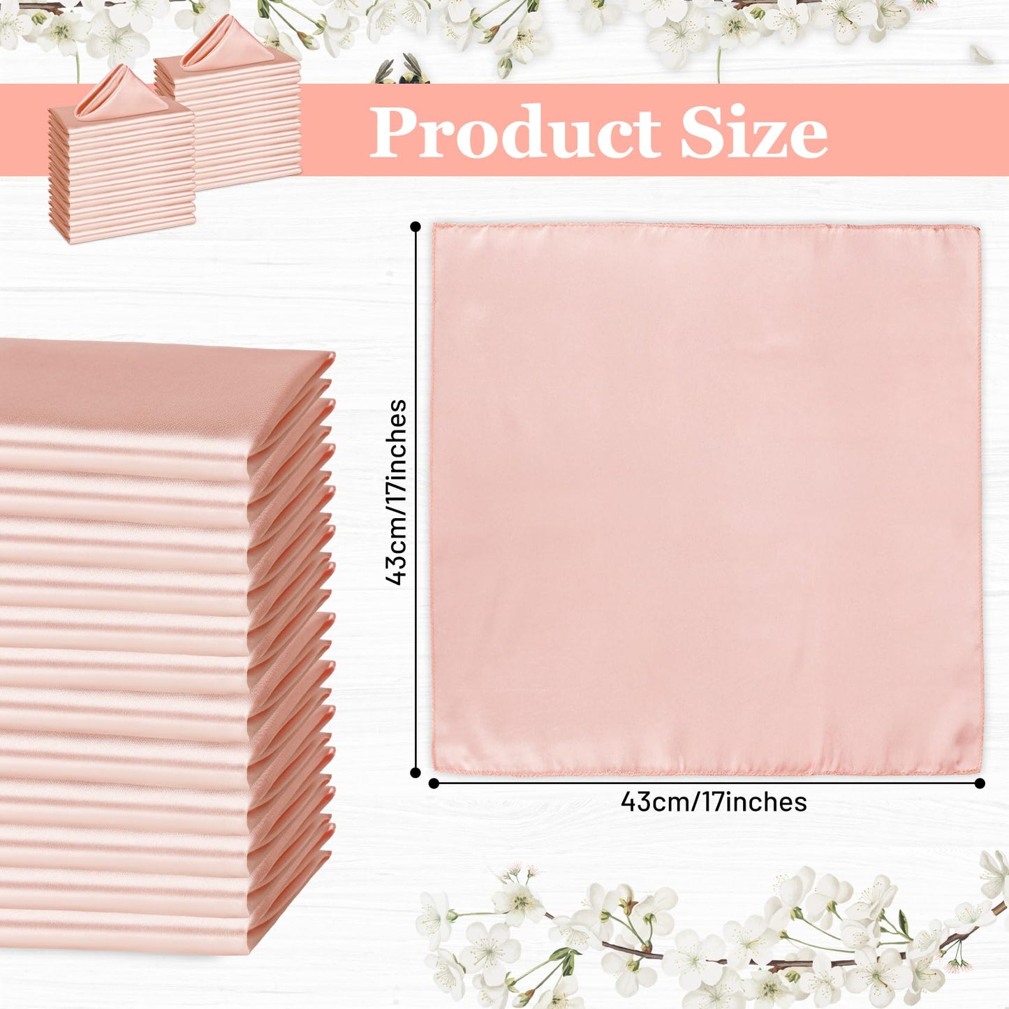 Bailarina 80 Pack Rose Gold Satin Napkins,17x17 Inches Wedding Napkins Square Soft Silky Table Napkins Bulk Decorative Elegant Cloth Napkin for Party Decoration, Banquet,Wedding,Graduation